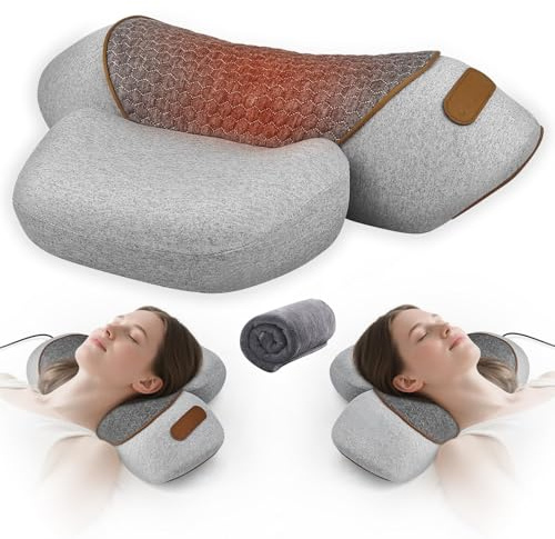 Lifiora 3 in 1 Neck Massager Pillow with Heat, Deep Tissue Massage Cushion for Shoulder Relaxation, Ergonomic Neck Hump Support Pillow for Home Office Travel