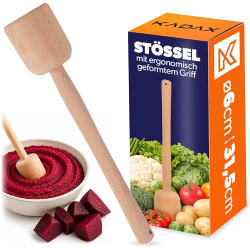 KADAX Krautstampfer aus Holz, 31.5 x 6 cm, Sauerkrautstampfer, Stampfer für Fermentieren von Sauerkraut, Kartoffelstampfer, Holzstößel, Handstampfer, Holzstampfer
