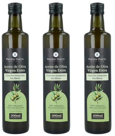 PLANETA HUERTO | Pack 3× Aceite de Oliva Virgen Extra Cosecha Temprana Verde Sin Filtrar 500 ml – Aceite Selección Gourmet, Sabor Intenso y Alta Concentración en Antioxidantes