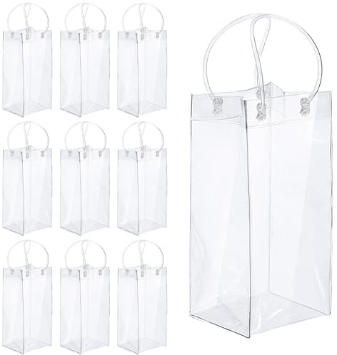 10 pezzi Champagne in PVC trasparente, Refrigeratori Per Bottiglie Trasparenti, Impacco di ghiaccio in PVC Champagne, Borsa Refrigerante Bottiglie con Manico (Aggiornamento senza perdite d'acqua)