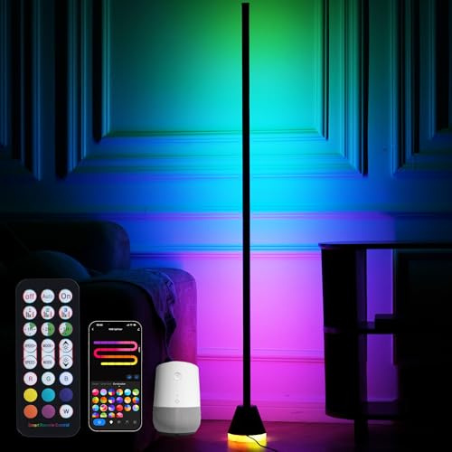 LuminexDesigns Smart LED Floor Lamp RGBIC, WiFi Standing Corner Light Work with Alexa Remote Control, 16M Colors Changing Ambient, Music Sync Timer for Living Room/Bedroom/Gaming VYBE Floor