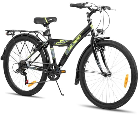 Hiland Rocket 24 pollici Mountain Bike per Bambini da 7 8 9 10 Anni con cambio Twist Grip Shift a 6 Velocità, Telaio in acciaio ad alto tenore di carbonio，Sella e portapacchi regolabili，nero