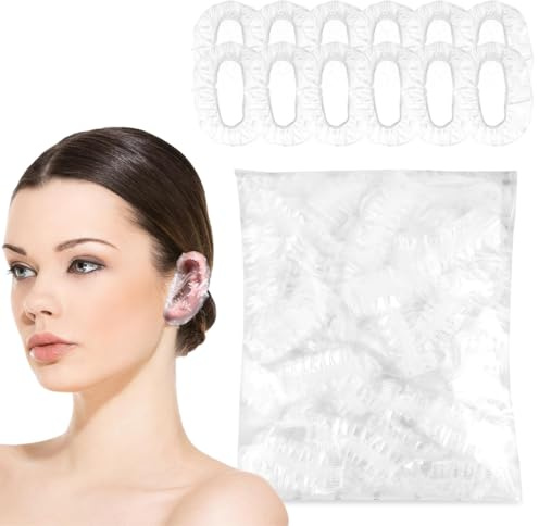 IHTZPA 300 Pezzi Monouso Doccia Cuffie Orecchio Impermeabili, Monouso Paraorecchie, Trasparente Paraorecchie per Doccia, Protettive Copertura Dell'Orecchio con Elastici, per Colore Dei Capelli, Bagno