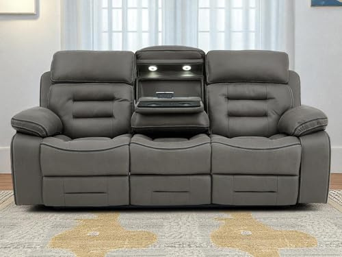 REKLINE Tuscany 3 Seater Electric Recliner Sofa | Massage & Heat, Adjustable Headrests, Wireless Charging, LED Lights, Cup Holders & Storage | Recliner Fabric Cinema Sofa (Graphite Grey, 3 Seater)