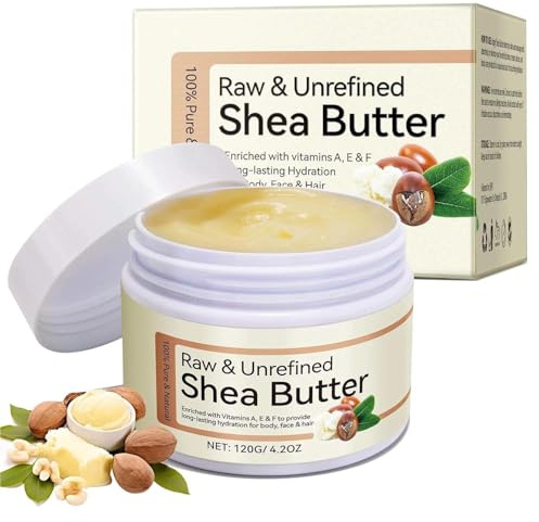 Organic Shea Butter, Raw & Unrefined Pure Shea Butter for Body, Face, Hair, Dry Skin, DIY Lip Balm, with Vitamins A, E, F, Long-Lasting Hydration, Natural Moisturizer.