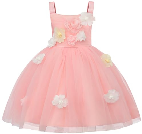 JerrisApparel Girls Flower Applique Tulle Dress Sleeveless Party Dress (18-24M/80cm, Blush Pink)