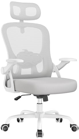rattantree Bürostuhl mit Verstellbarer Rückenlehne & Kopfstütze, Grau | Ergonomic Office Chair mit Wippfunktion 135°, Atmungsaktives Netzgewebe, Kleiner Drehstuhl für Heimarbeitsplätze , 110kg