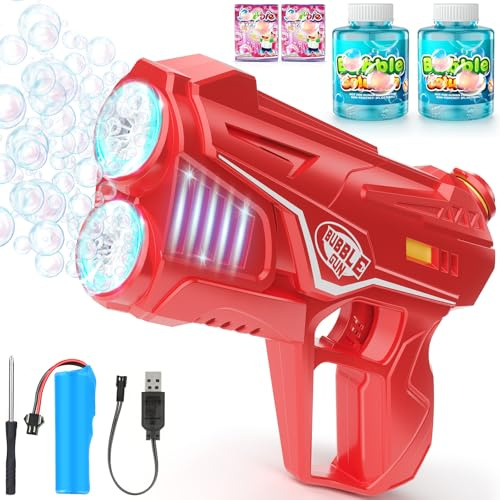 STRUKTURPASTE Seifenblasenmaschine,Seifenblasenpistole Kinder Seifenblasen Machine:LED-Licht Wiederaufladbares Seifenblasen Elektrisch Mit Automatische Bubble Maker Für Kids Party Spielzeug (Rot)