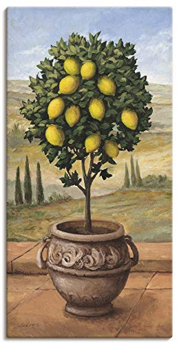 ARTLAND Wanddeko Leinwand Bilder Wandbild 30x60 cm Toskana Zitrone Baum Italien Landschaft Mediterran Botanik Terracotta T4MN