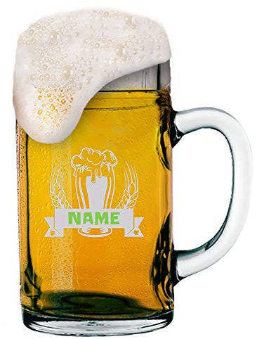 MeinGlas GmbH - Boccale da birra con incisione, 1,0 l, con logo (birra) e nome desiderato e incisione del logo, 1 litro