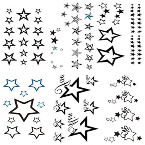 Yesallwas cute Black Moon Sky Stars Temporary Tattoo for Women Body 6 sheet Waterproof Art Fake Tattoo Stickers (A)