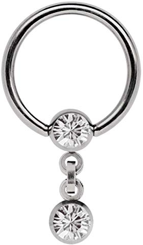 Titan Piercing Ring in mit Kette und 4 mm Stein-Kugeln