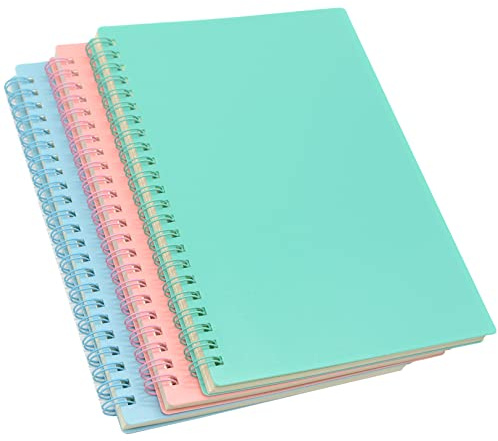 Yansanido Spiral Notebook, 3 Pcs A5 Thick Plastic Hardcover 8mm Ruled 3 Color 80 Sheets -160 Pages Journals for Study and Notes (Light Pink,Light Green,Light Blue, A5 5.7 x 8.3-Ruled)