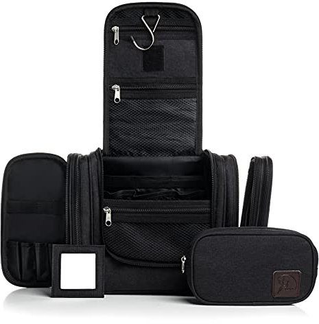 Obics Kulturbeutel Damen & Herren groß 8L XL - Kulturtasche zum Aufhängen, mit Spiegel & Reise-Tasche - Outdoor Kosmetik-Tasche groß als Geschenke-Set mit 10 Fächer für Camping & Reisen, schwarz