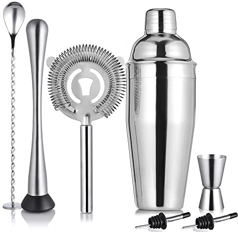 Etens Cocktail Shaker Set, 8pc Cocktail Making Kit Cocktail Set, Professional Stainless Steel Bartender Kit: 700ml Cocktail Shaker, Muddler, Bar Strainer, Jigger, Alcohol Pourer, Mixing Spoon