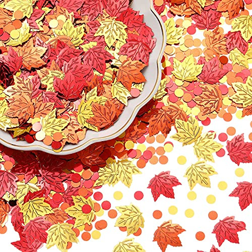 Geosar Confettis Halloween Confettis Feuille Érable Automne Fête Thanksgiving Paillettes Métalliques Feuille Dispersion Table Automne Décoration Fête Baby Shower, 3,5 oz/100 G