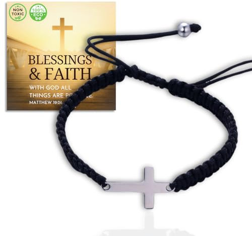 HALUKAKAH Bracelet Croix de Amitié pour Enfants - Bracelet Ajustable en Corde Tressée Noir - Bracelets Assortis pour Garçons,Filles,Adolescents,Meilleurs Amis - Bracelets Porte-bonheur Kabbale BFF