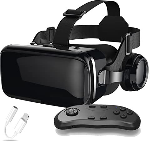 JYMYGS Gafas de Realidad Virtual, 3D VR Gafas con Controlador Bluetooth para Juegos Visión Panorámico VR Glasses para iPhone 13 Pro Max/13 Pro/13/12/11, para Samsung Galaxy S21, Huawei, Xiaomi
