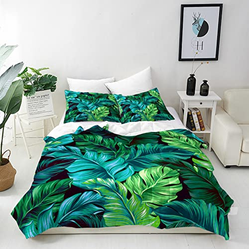 ANHOPE Parure de Lit Tropical Turquoise Vert Feuille 200x200 cm avec 2 Taies d'oreiller 75x50 cm Microfibre Housse de Couette avec Fermeture Éclair 3 Pièces Literie Toutes Saisons
