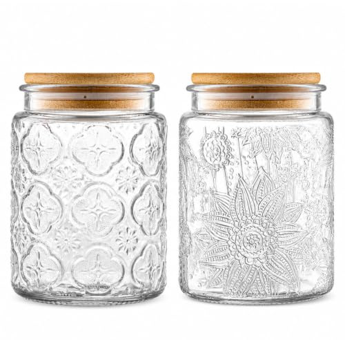 ANSQU 2er-Set 700ml Vintage-Glasdosen, Vorratsdosen Glas Mit Deckel, Vorratsgläser Mit Holzdeckel zur Holzdeckel für Küchentheke, Speisekammer, Kaffee, Tee, Zucker