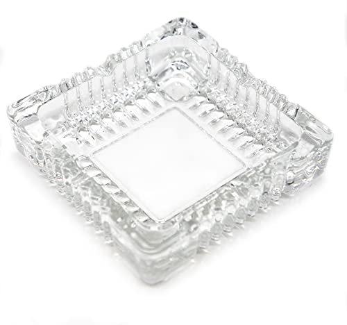 TOSSOW Posacenere quadrato in vetro, grande posacenere per sigarette all'aperto, portacenere trasparente per casa e ufficio decorativo (14,5 x 14,5 cm)