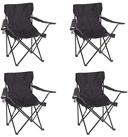 Baroni Set de 4 Piezas Sillas de Camping Plegable para Exterior, Jardín, Pesca, Silla de Camping Ligera e Impermeable, Silla de Camping Portátil y Plegable, Color Negro, 50x50x80 cm