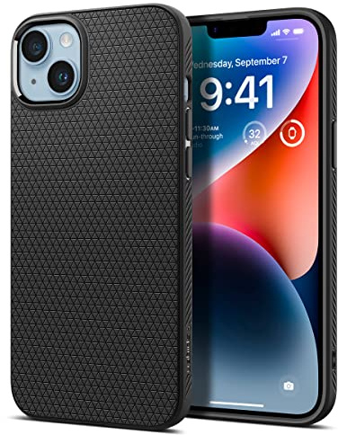 Spigen Liquid Air Case for iPhone 14 - Matte Black | Anti-Slip Textured Grip, Wireless Charge Ready, Patented Air Cushion, MIL-STD-810H Military-Grade Drop Protection