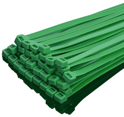XINGO 100 Stück Kabelbinder strapazierfähig, Premium-Nylon-Kunststoff-Drahtbinder mit 50kg Zugfestigkeit, selbstsichernde Nylon-Kabelbinder für drinnen und draußen (250mm x 7.6mm, Grün)