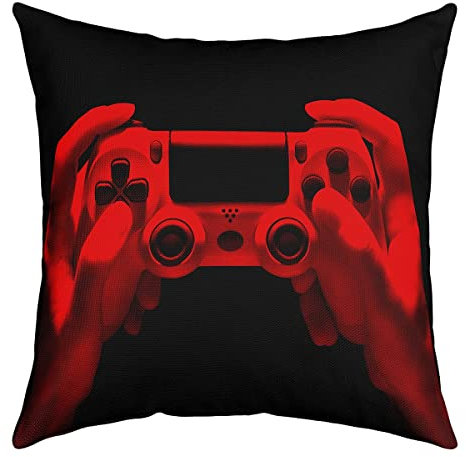 Gamer Gamepad Throw Pillow Covers for Sofa Bed Set of 4 Gaming Decorative Pillows Cushion Covers Game Room Decor Red Black Modern Game Console Controller Pillow Inserts Not Included 18x18 Inch