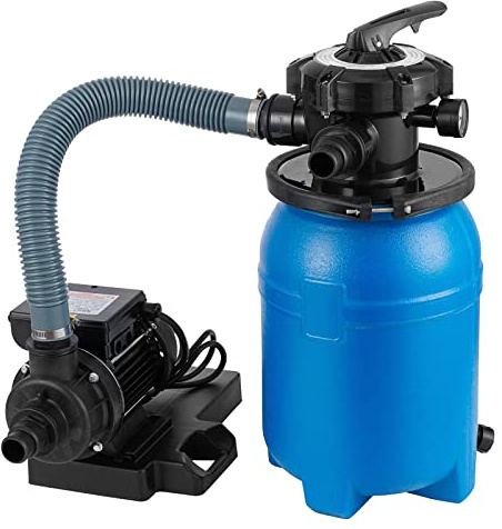 SmarketBuy 10'' Sand Pool Filter System 10000 Gallon Sand Filter with 1/3 HP Above Ground Swimming Pool Pump 6-Way Multi-Port Valve Pool Filter, Black & Blue
