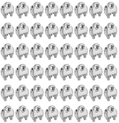 CYEER 50 Pcs M3 Wire Rope Clip Clamp, 304Stainless Steel Cable Clamps Heavy Duty, U Bolt Saddle Fastener M3 for Ø 3mm (1/8) for Rigging Rope and tension cable Garden Tension Wire Ropes