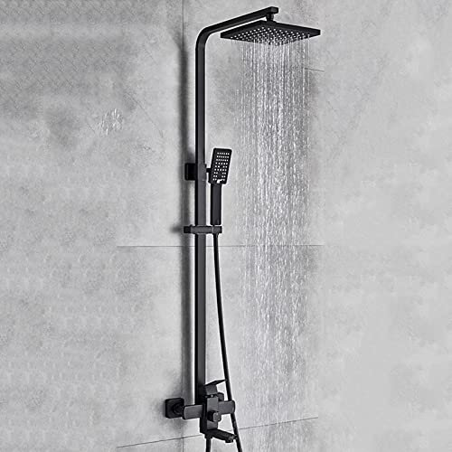 KANBUN Duschsystem-Set in gebürstetem Schwarz, wandmontiertes Duschmischer-Set, Badezimmer-Duschsteigset mit 20-cm-Kopfbrause und Verstellbarer Handbrause, freiliegende Duschsäule aus Edelstahl