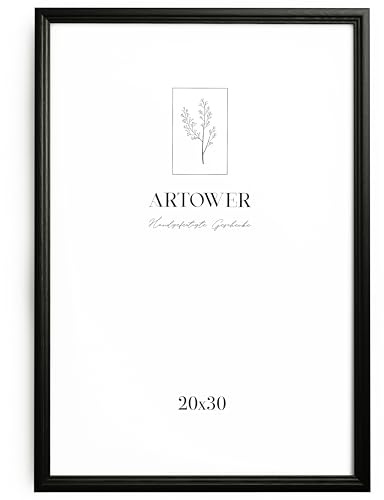Artower® Bilderrahmen Vintage Schwarz Holz Rahmen für 20 x 30 cm | Posterrahmen Groß für Collage | Picture Frame Vintage Black Wood 20x30 cm | Retro Schmal Bilderrahmen | Schwarz Poster Rahmen