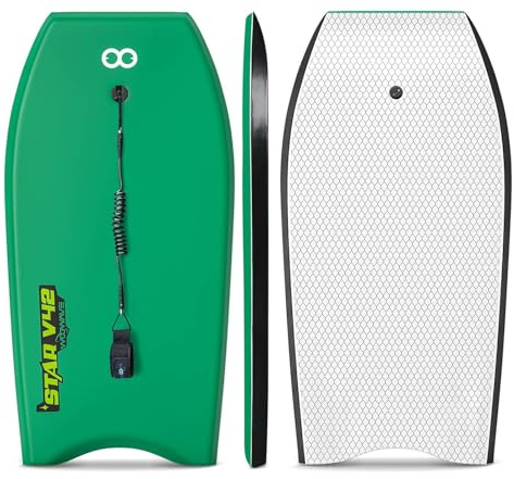 WOOWAVE Bodyboard 33-inch/37-inch/42-inch Premium IXPE Body Board with Coiled Wrist Leash, Super Lightweight EPS Core and HDPE Slick Bottom, Perfect Surfing for Kids Teens and Adults(42 inch, Green)