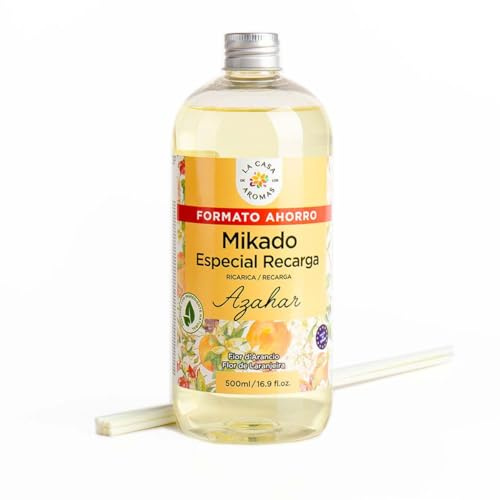 SNOWDVANCE Ambientador Mikado Reposición- Incluye Sticks de Recambio - Fragancia Duradera - Ideal para el Hogar, Baño, Casa - 500 ml (Azahar)