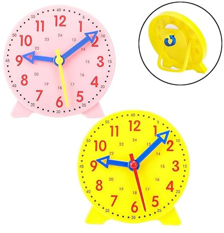 BEIMEIII 2 Stück Lernuhr Kinder Grundschule Uhr Lernen Kinder Uhrzeit Lernspiel Uhr und Zeit 12/24 Stunden Gelb und Rosa Schüleruhr 10 * 10cm für Lernuhr Grundschule Familie Lernmittel