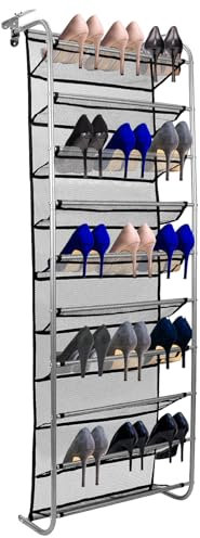 QWORK® Schuhregal über der Tür, 10 Ebenen Metall Hängender Schuhorganizer, Schuhablage ohne Bohren, Schuhorganizer Platzsparend