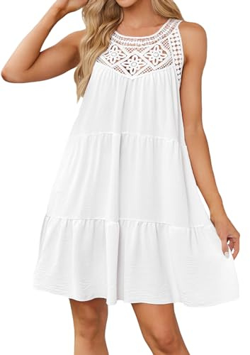 Genfien Vestidos Casuales Mujer Sin Mangas Vestidos Boho Ahuecado A-Line Vestidos de Playa con Bolsillos