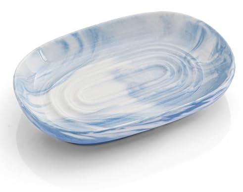 AIMAIAIMAI Blue Ceramic Soap Dish, Marble Pattern Bar Soap Holder - Elegant Hostess Gift, Housewarming Gift for New Home, Decorative Soap Tray for Bathroom, Kitchen