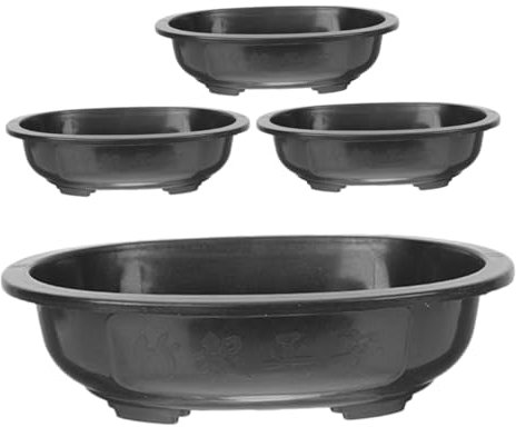 MERRYHAPY Blumentopf Bonsaischale Bonsai Pflanzgefäß 4 Stück Oval Kunststoff mit Ablaufloch Atmungsaktiv Kleine Pflanztöpfe für Balkon Garten Innenbereich