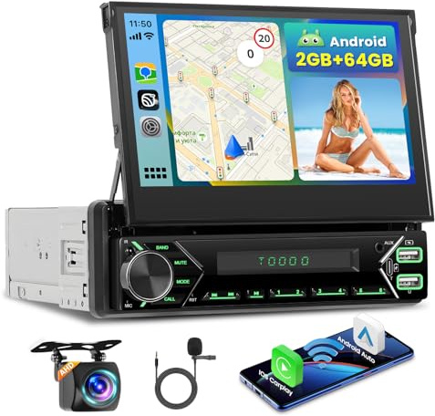 Inefala 2+64GB Android 15 Autoradio 1 DIN Extraíble Pantalla Táctil de 7