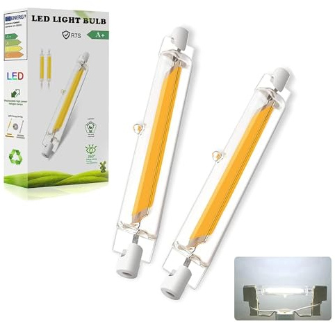 R7S LED 118mm Dimmbar, 20W R7S LED Lampen Ersatz für 200W J118mm Halogenstab, R7S LED COB Stab Kaltweiß 6000K 2000LM, Kein Flackern, 360°Abstrahlwinkel, R7S LED 118mm Leuchtmittel, 2PCS