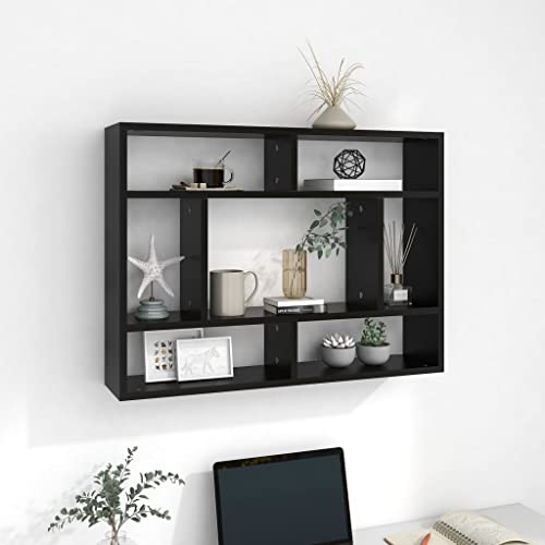 Myheimly Wandregal, Hängeregal Dekorativ mit viel Stauraum, Schweberegal für Schlafzimmer Wohnzimmer, Würfelregal Regal, Holzwerkstoff Schwarz