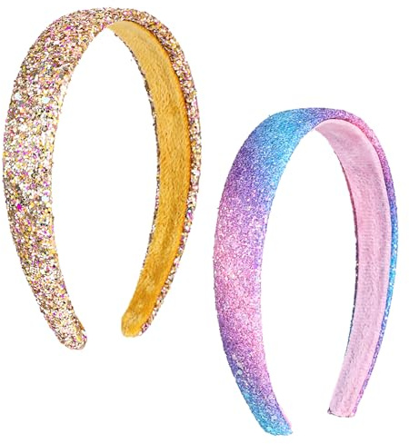 Thinp 2 Stück Glitzer Stirnbänder für Mädchen,Kinder Haarreifen Mädchen,Glitzernde Breite Dicke Stirnbänder,Bunte Rutschfestes Glitzer-Stirnband,Glitzer Pailletten Stirnbänder,für Frauen Mädchen Party