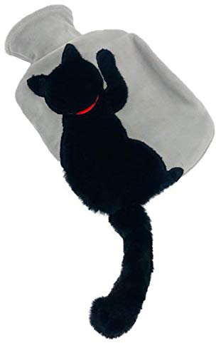 HAOHIZE Wärmflasche mit weichem Bezug, Katzen-Wärmflasche mit Plüschbezug, 1 l Gummi-Wärmflasche, weicher Heiß-Kaltwasser-Beutel, Plüsch, süßer Langschwanz-Katzen-Wärmwasserbeutel (A2)