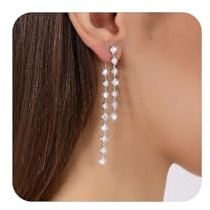 Awinesn Sterling Silver Dangle Earrings for Women Trendy Cubic Zirconia Long Dangle Drop Earrings Dainty Minimalist for Prom Party Jewelry (style-1)