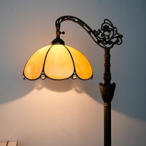 Blivuself Tiffany Stehlampe mit Winkel Verstellbare Glasmalerei Lampenschirm Rustikalen Stil Schwanenhals Lesen Stehlampe Tiffany Stil Stehende Ecke Licht für Home Wohnzimmer Schlafzimmer