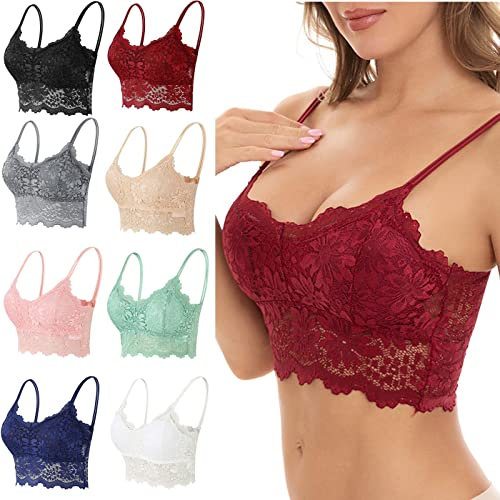 Generisch BH Damen ohne Bügel Push up 1/2/3er Pack Nahtloser Bralette Bustier Blumen Spitze Damen-BHS Ultrakomfortable Tshirt BH Baumwolle Crop Top Sport Bralette für Alltag Yoga Fitness Rot M L