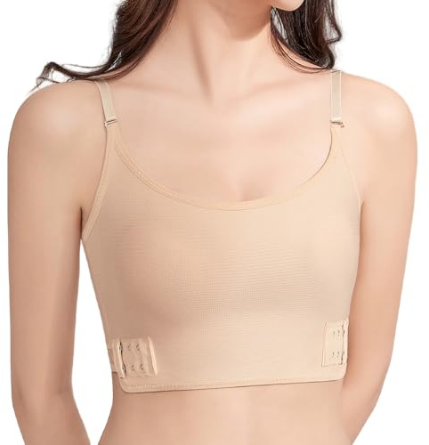 Sujetador deportivo suave para mujer, corsé corto, camiseta sin mangas, ropa interior transpirable, corsé de malla, elástico y plano, brasier de compresión para el pecho, albaricoque, 31-35 inches
