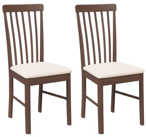 vidaXL Chaises à Manger Coussins 2 pcs Marron Bois Massif Caoutchouc, Chaise à dîner, Chaise, Chaise de Salon, chaises à dîner, Chaise de Cuisine